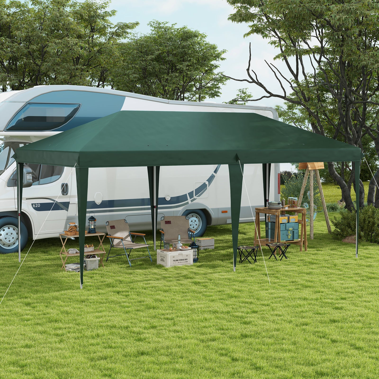 6 x 3 m Pop-Up Steel Frame Gazebo - Green