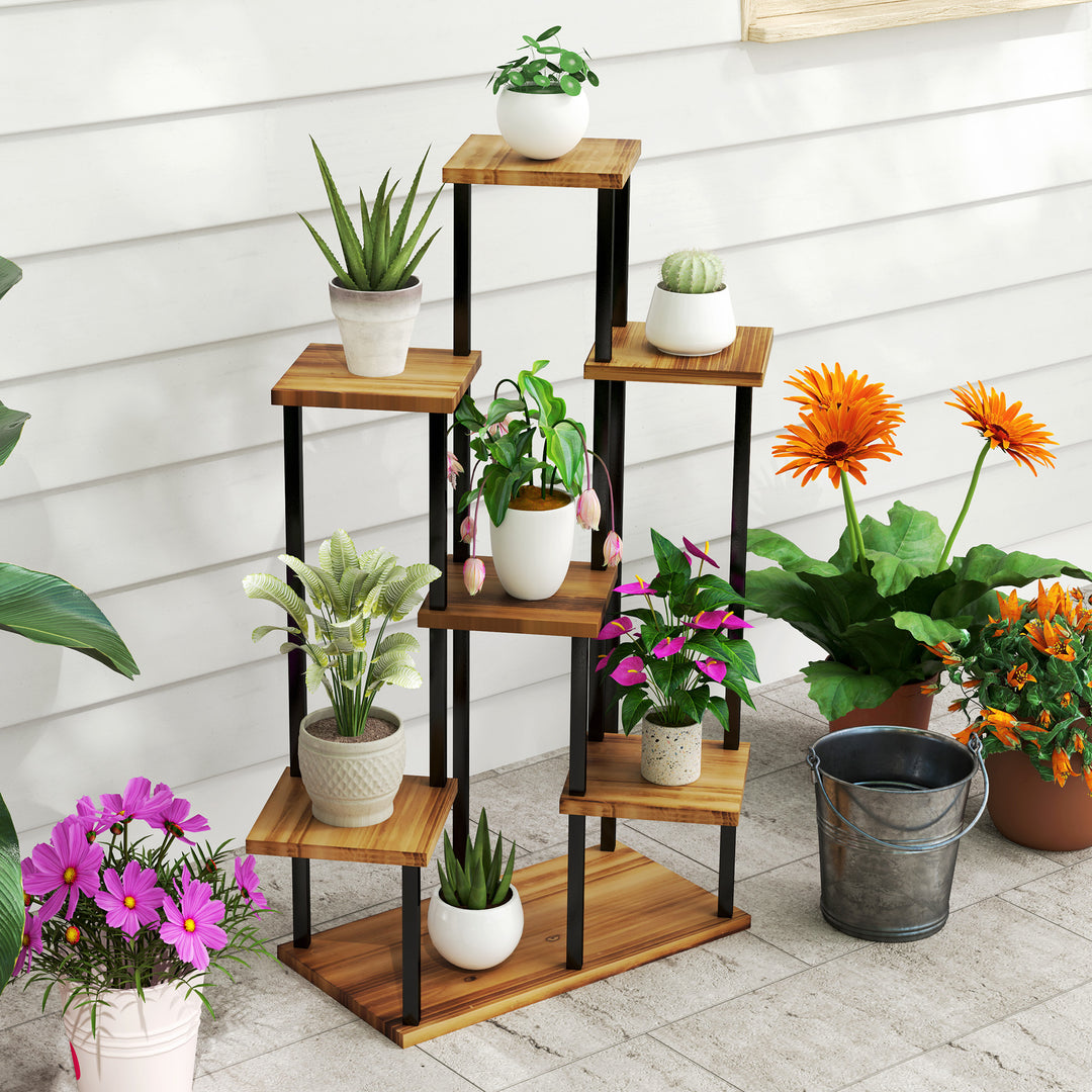 Seven Wooden Shelf Plant Stand