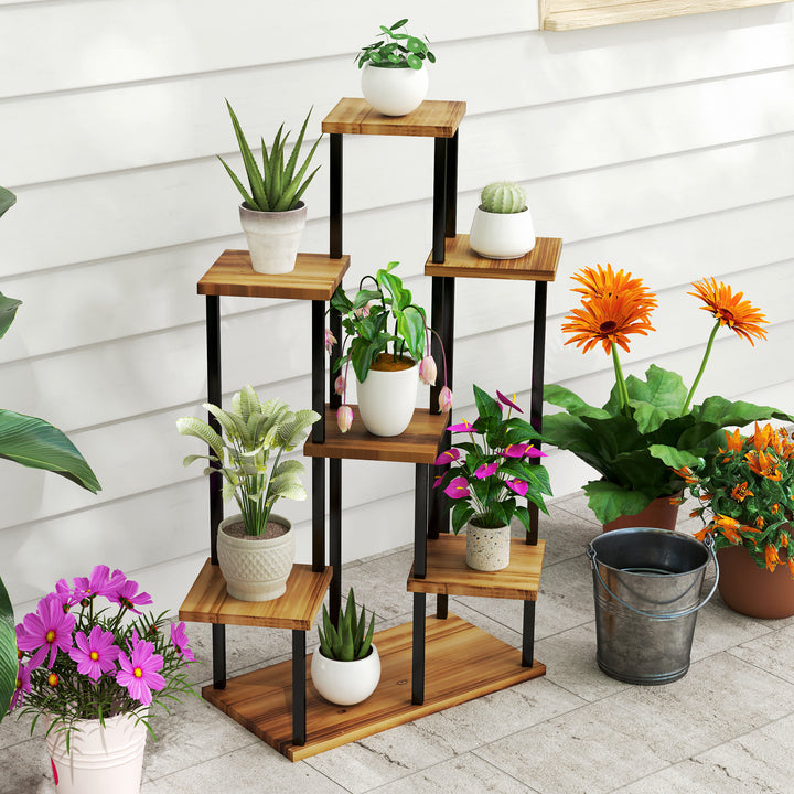 Seven Wooden Shelf Plant Stand