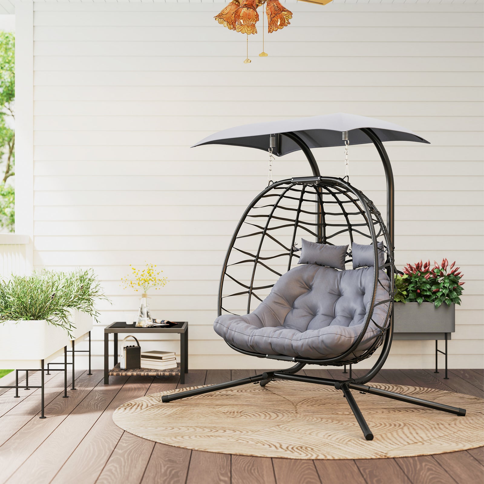 Two-Seater Rattan Egg Chair - Black