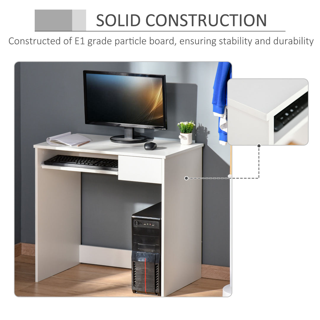 80cm Compact Computer Desk with Keyboard Tray, Home Office Desk with Drawer for Bedroom Study, White