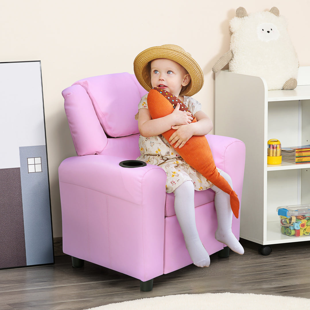 Kids Recliner Chair, PU Leather with Adjustable Backrest, Footrest, Padded Headrest, Pink