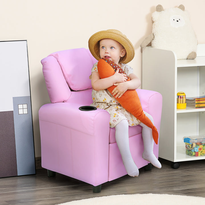 Kids Recliner Chair, PU Leather with Adjustable Backrest, Footrest, Padded Headrest, Pink