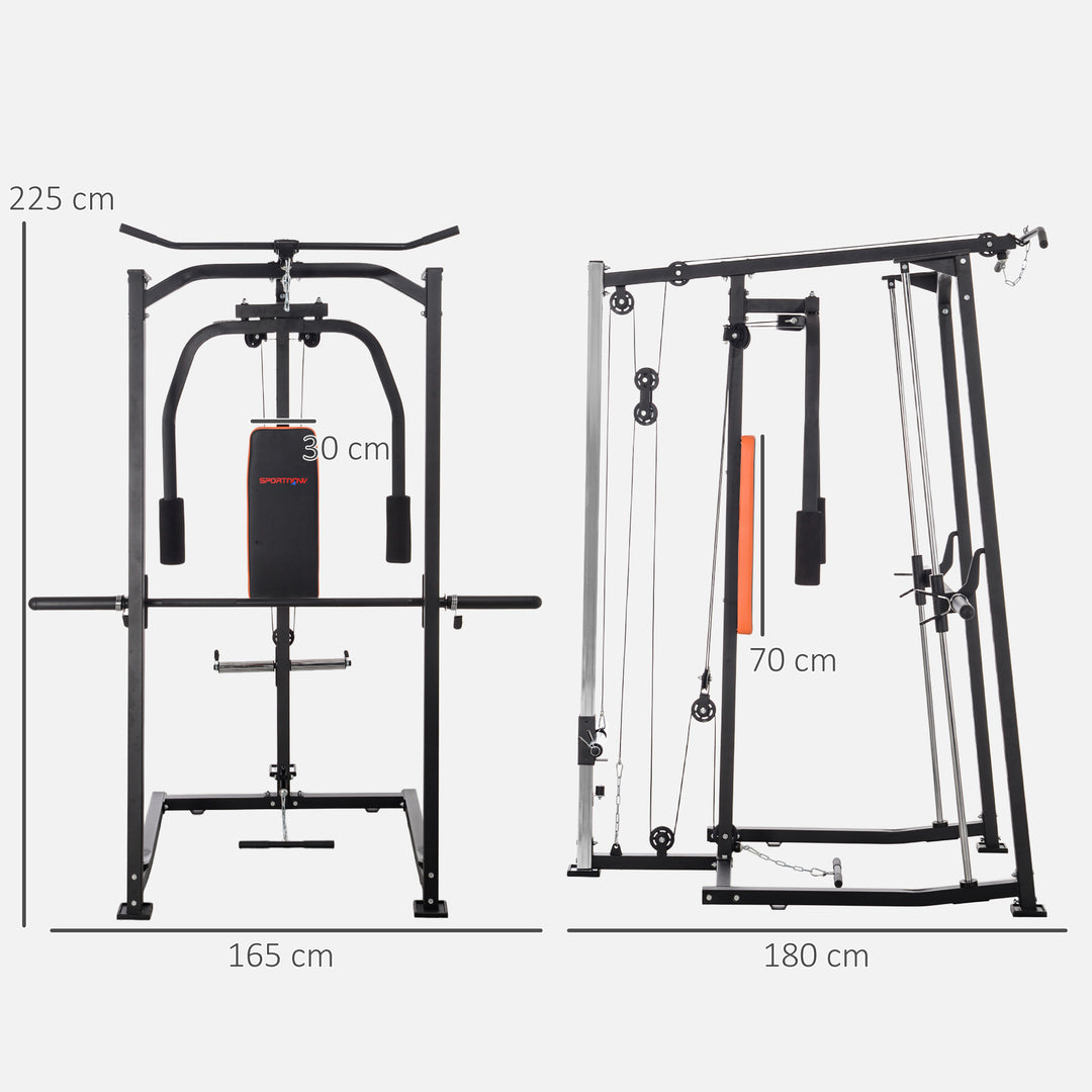 3 In 1 Smith Machine with Dual Cable Pulley System, Chest Press Station, 17-Level Squat Rack and Barbell Bar
