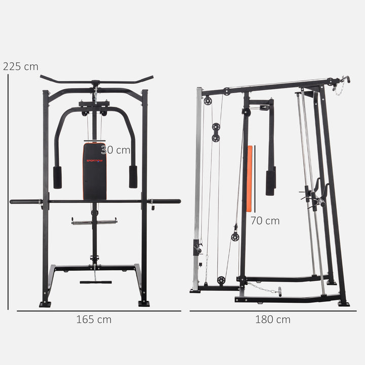 3 In 1 Smith Machine with Dual Cable Pulley System, Chest Press Station, 17-Level Squat Rack and Barbell Bar