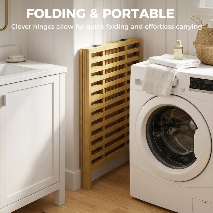 Bamboo Laundry Basket with Lid, 2 Baskets, Foldable, 64L, Natural and 