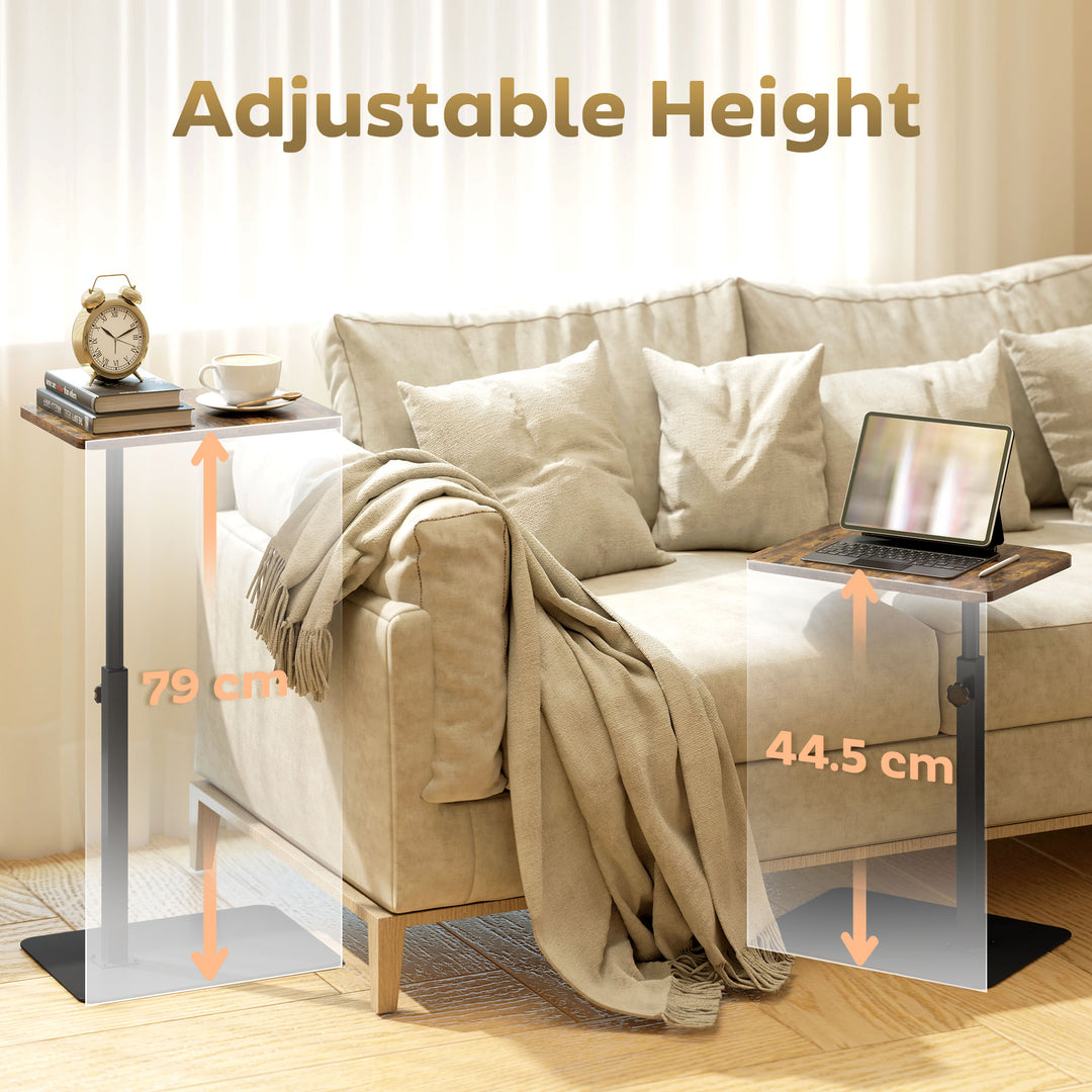 C Shaped Side Table, Small End Table with Adjustable Height and Metal Base for Living Room, Bedroom