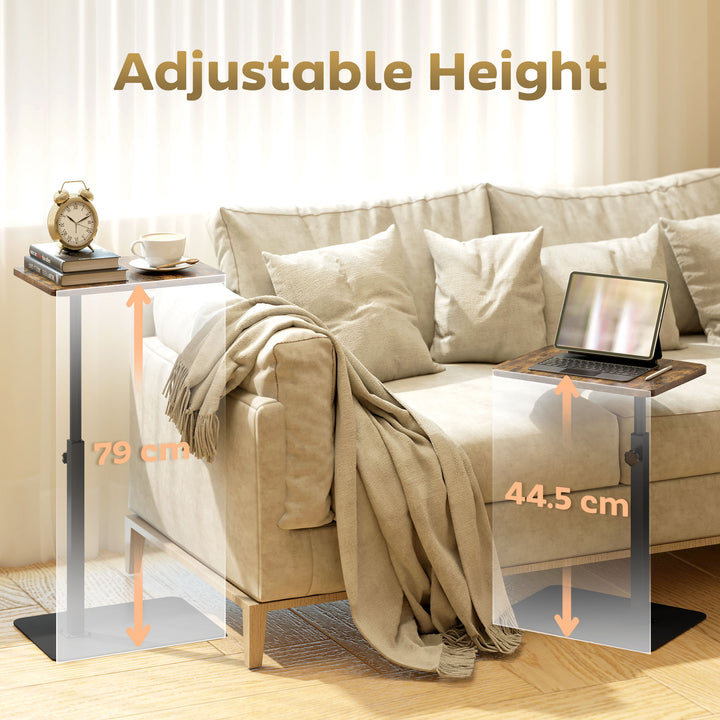 C Shaped Side Table, Small End Table with Adjustable Height and Metal Base for Living Room, Bedroom