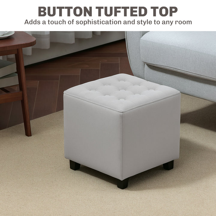 Velvet-Feel Square Ottoman - Light Grey