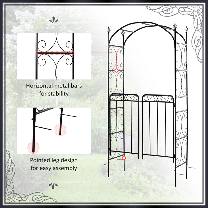 MCL Garden Decorative Metal Arch with Gate Outdoor Patio Trellis Arbor for Climbing Plant Archway Antique Black - 108L x 45W x 215Hcm