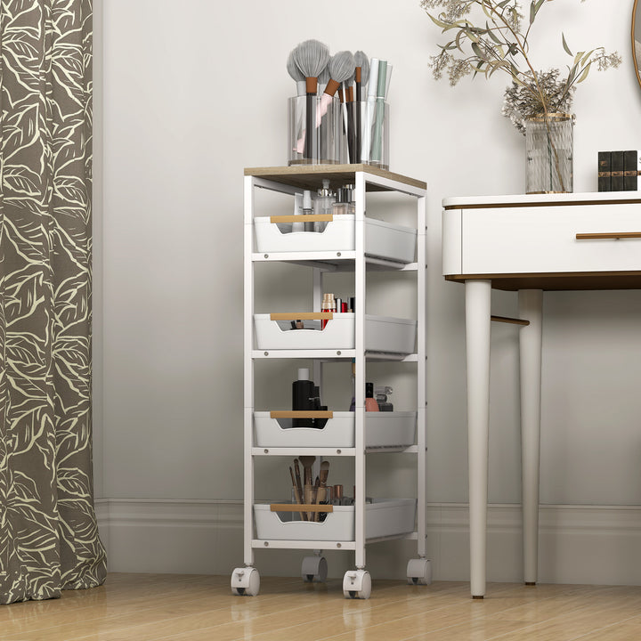5-Tier Storage Trolley on Wheels - White