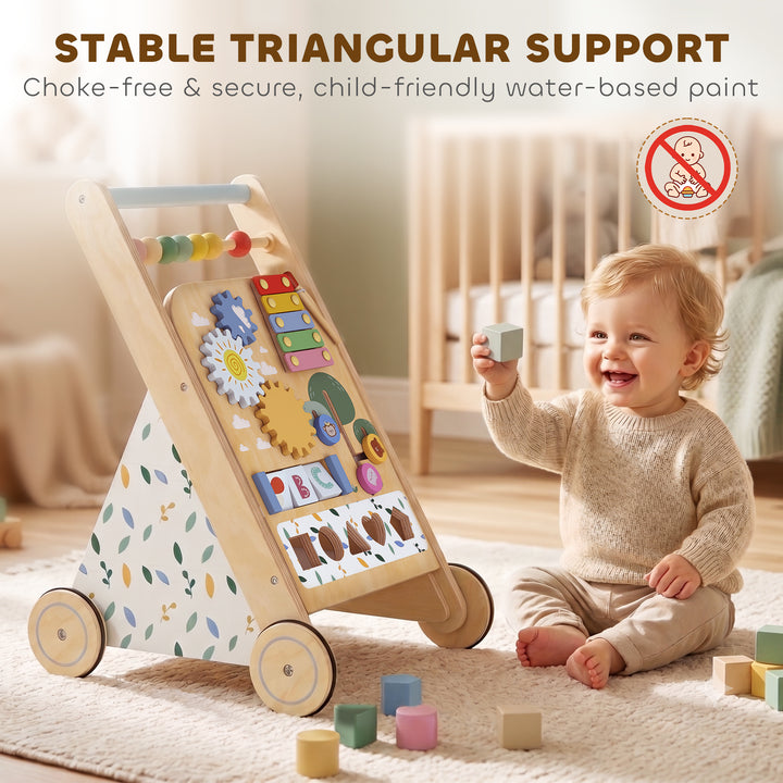 Wooden Baby Walker, Toddler Push Along Walker with Speed Control, Acti