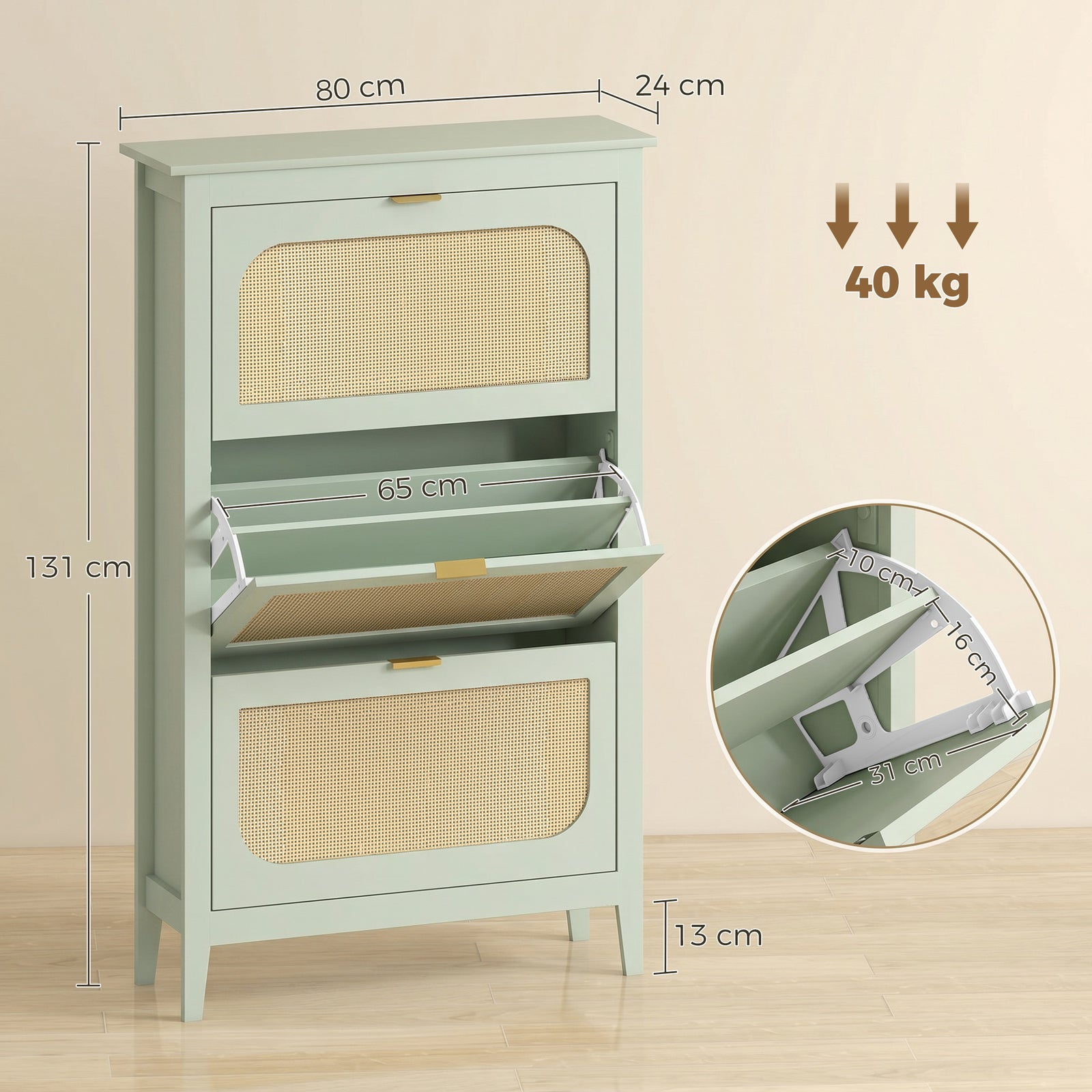 Narrow Shoe Cabinet, Boho Slim Shoe Storage Cabinet with 3 Flip Drawer