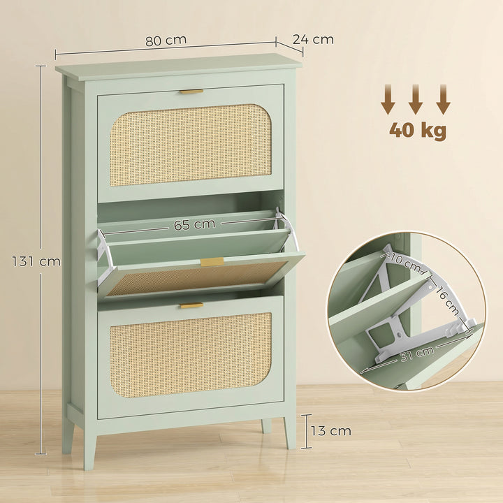 Narrow Shoe Cabinet, Boho Slim Shoe Storage Cabinet with 3 Flip Drawer