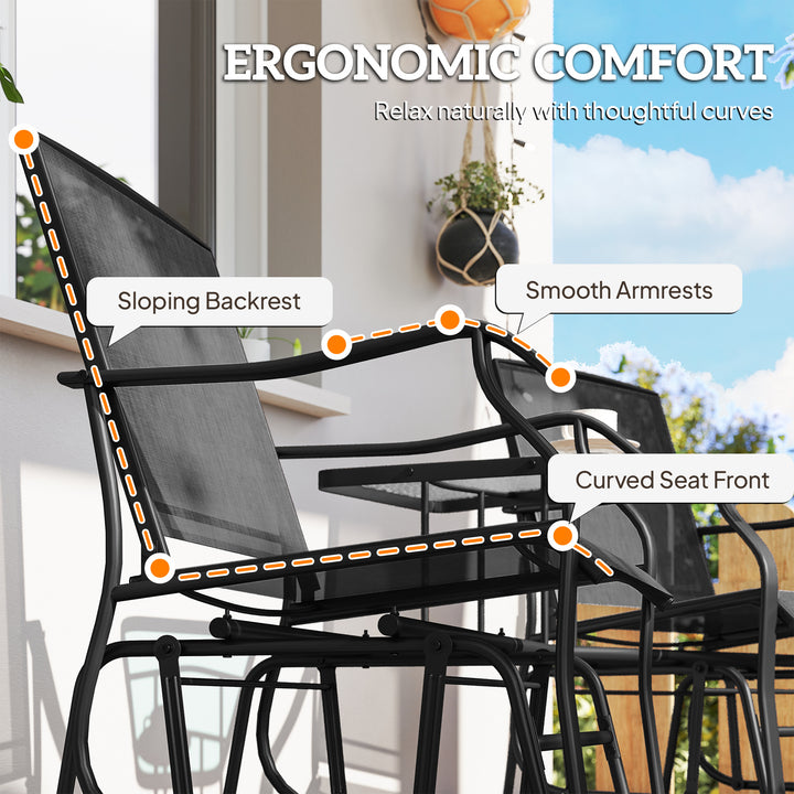 MCL Gliding Jack and Jill Seat, with Glass-Top Table - Black