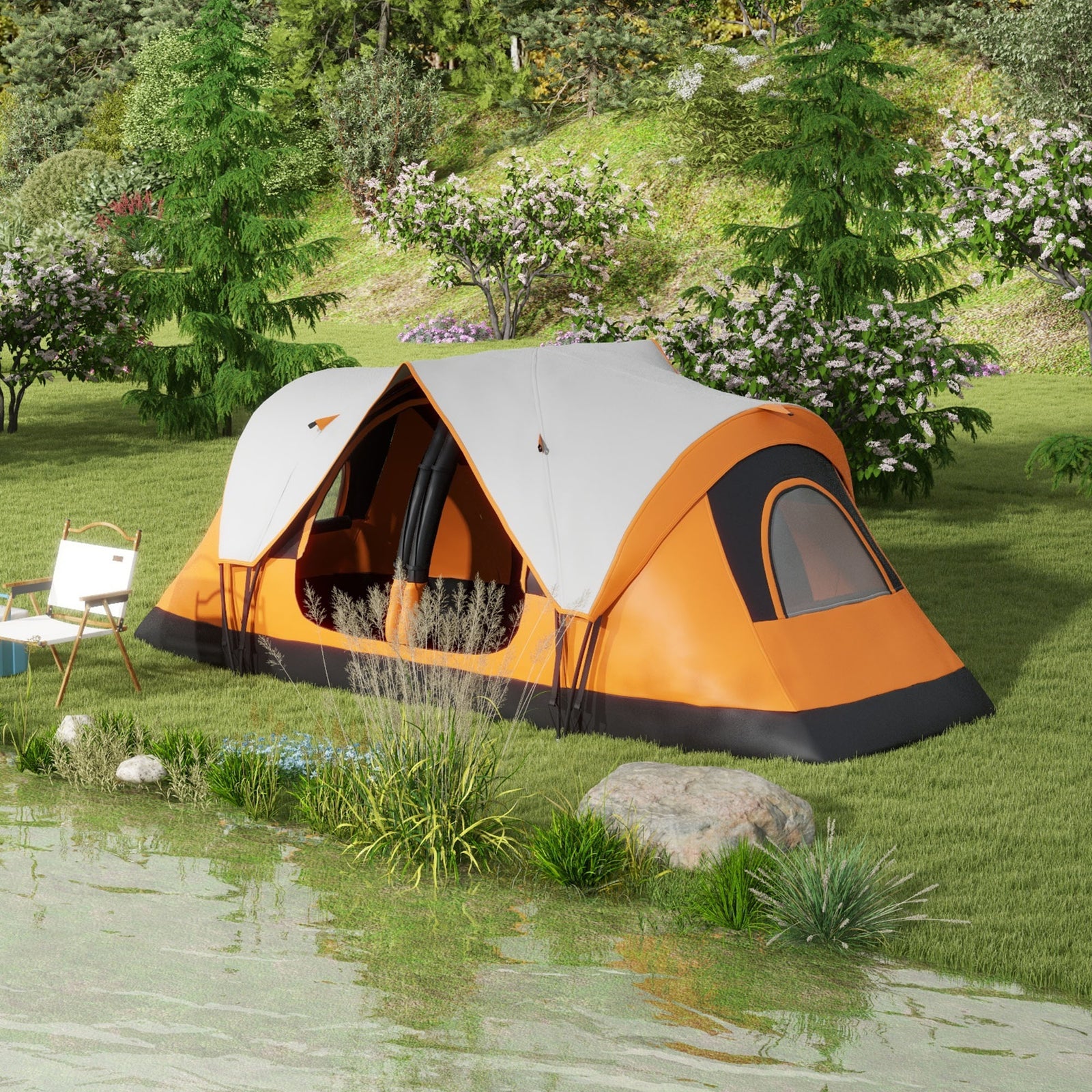 Six-Man Tent, with Two Rooms, Small Rainfly and Accessories - Orange