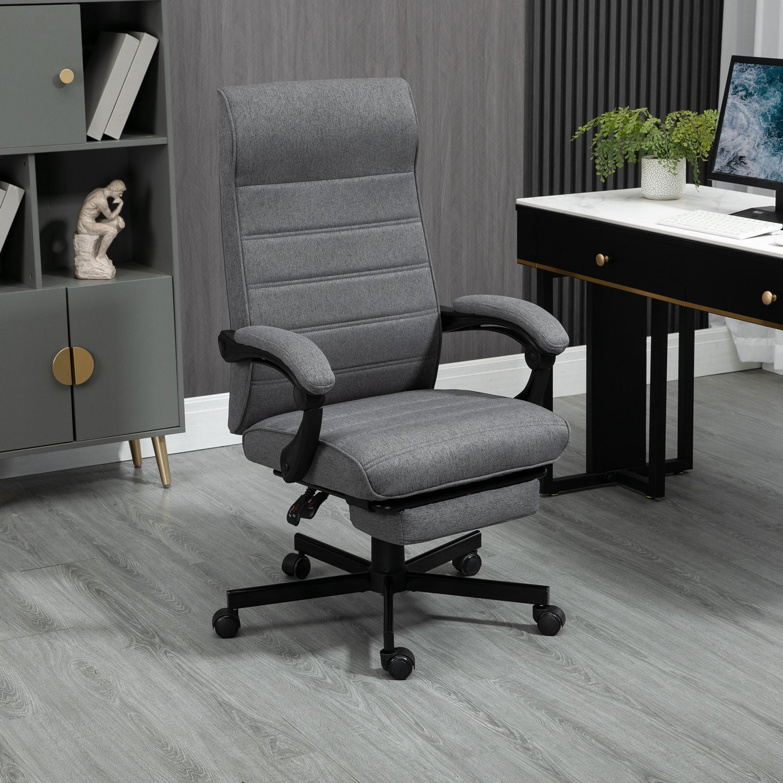 Office Chair, Computer Desk Chair, Fabric Swivel Chair with Adjustable Height and Rolling Wheels for Home Office Work Study, Grey