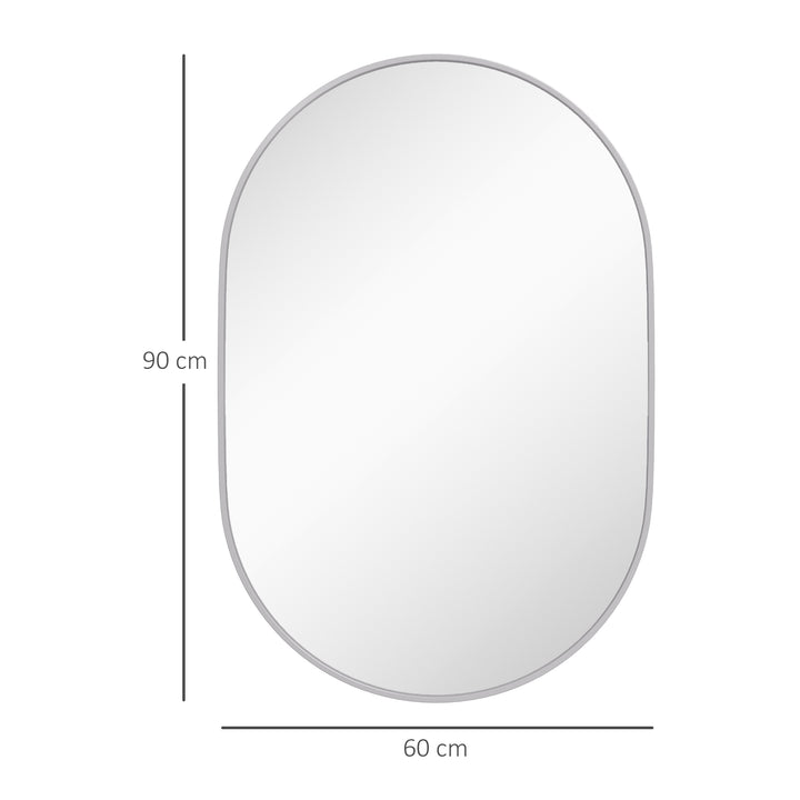 HOMCOM Oval Bathroom Mirror, Modern Wall-mounted Vanity Mirror with Aluminium Frame for Living Room, Entryways, Horizontal, 60 x 90cm,  | Aosom UK