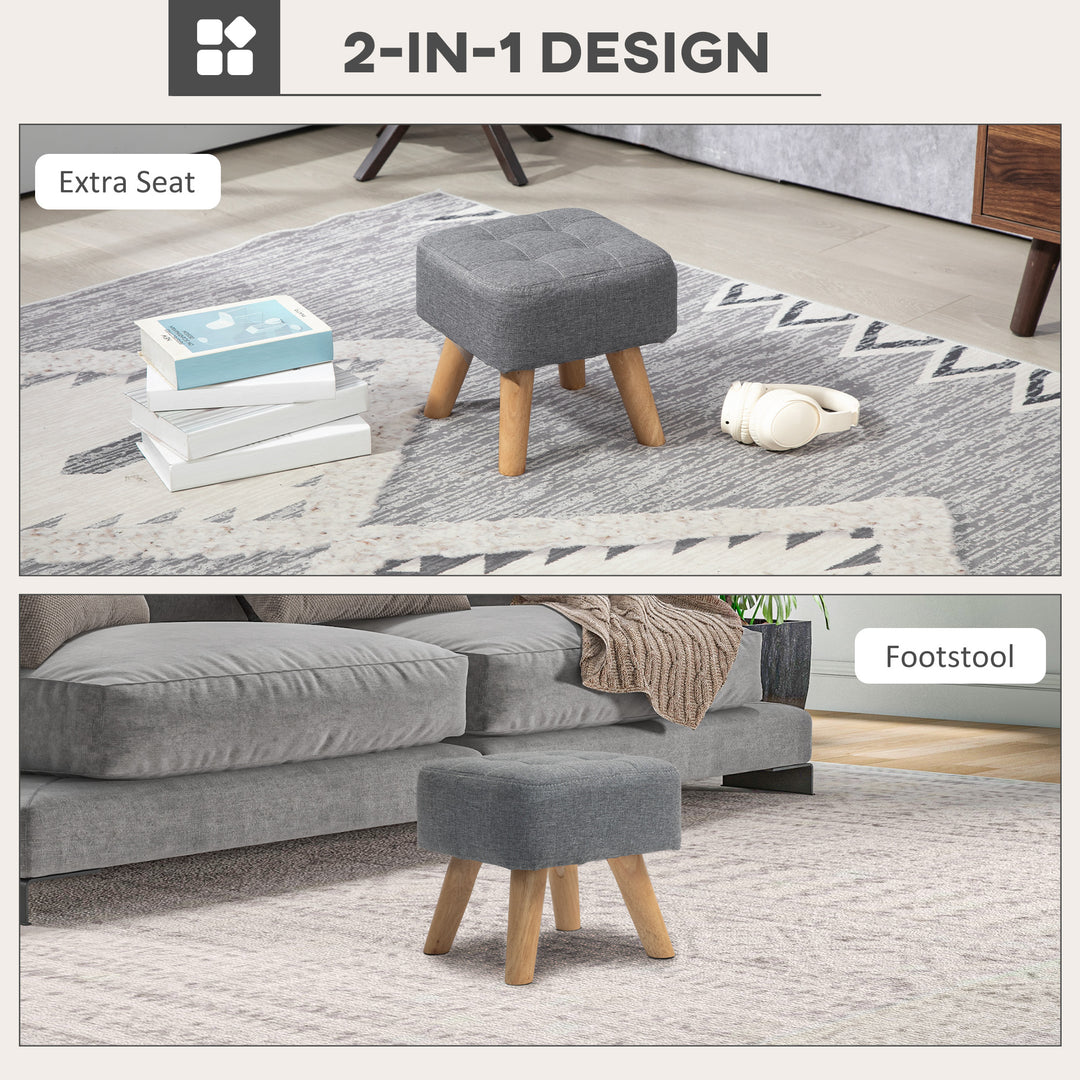 Linen-Look Square Padded Footstool - Grey
