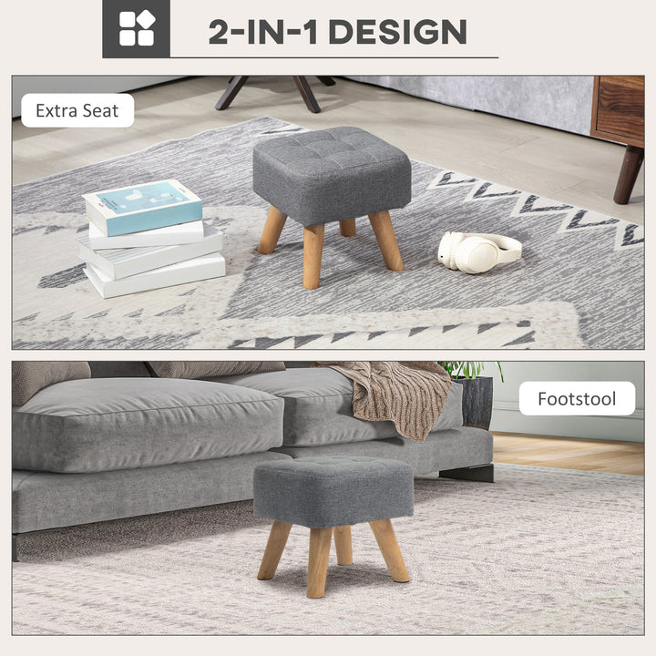Linen-Look Square Padded Footstool - Grey