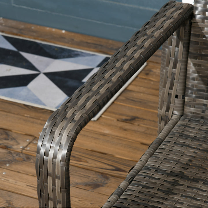 MCL 3 Pieces Rattan Bistro Set, Wicker Garden Furniture Set with Storage Coffee Table and Chairs, Thickened Cushions for Outdoor, Patio, Balcony, Grey