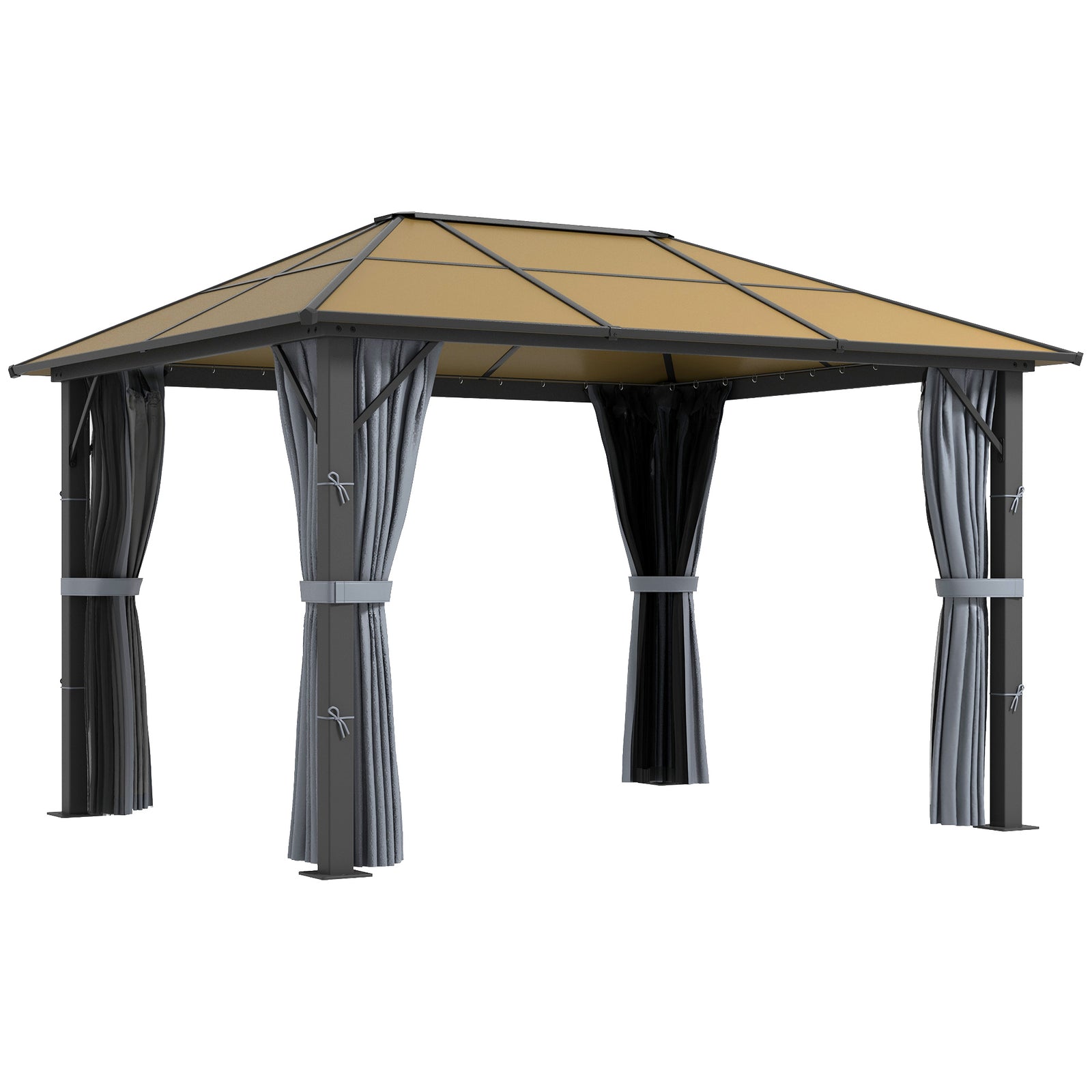 3 x 3.6m Garden Aluminium Gazebo Hardtop Roof Canopy Marquee Party Tent Patio with Mesh Curtains & Side Walls - Grey