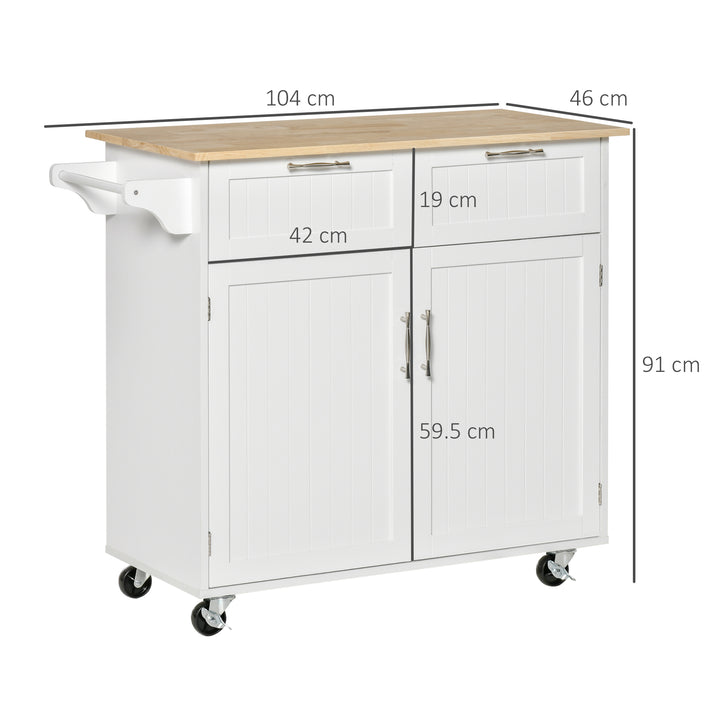 Kitchen Island Utility Cart, with 2 Storage Drawers & Cabinets for Dining Room, White