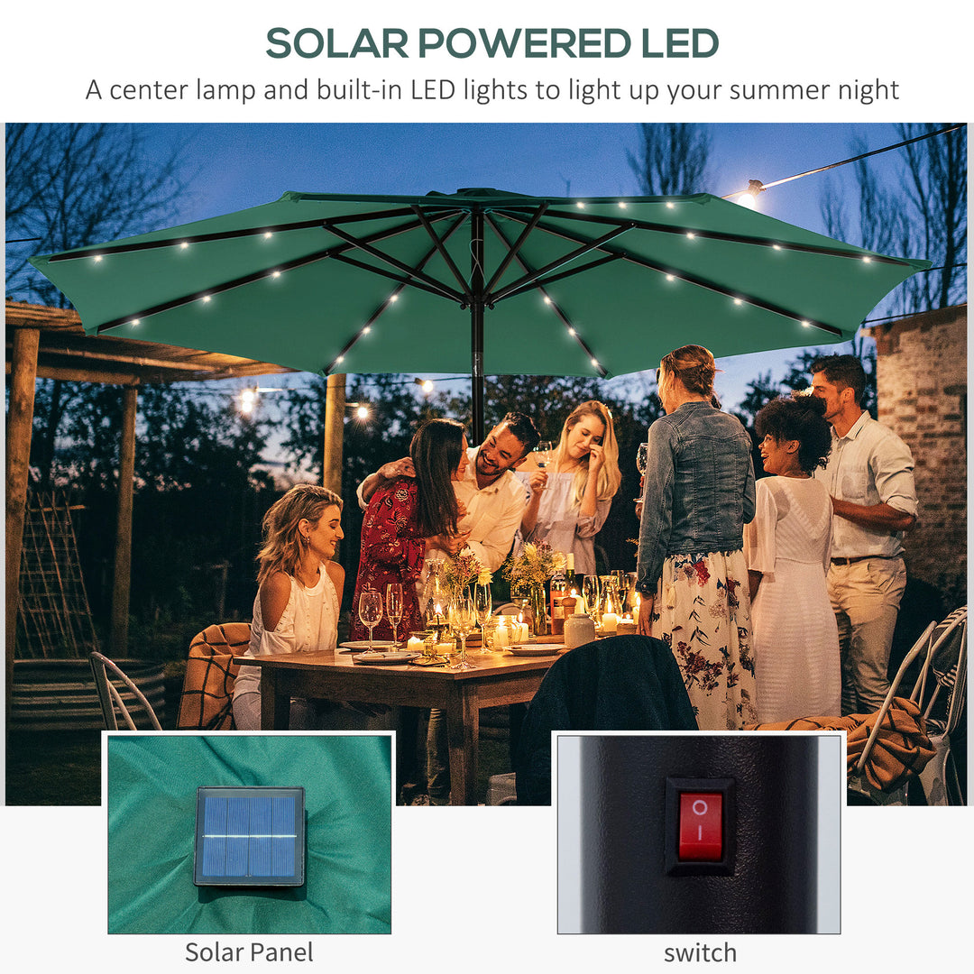 MCL 2.7m Patio Garden Umbrella Outdoor Parasol with Tilt Crank and 24 LEDs Lights (Green)