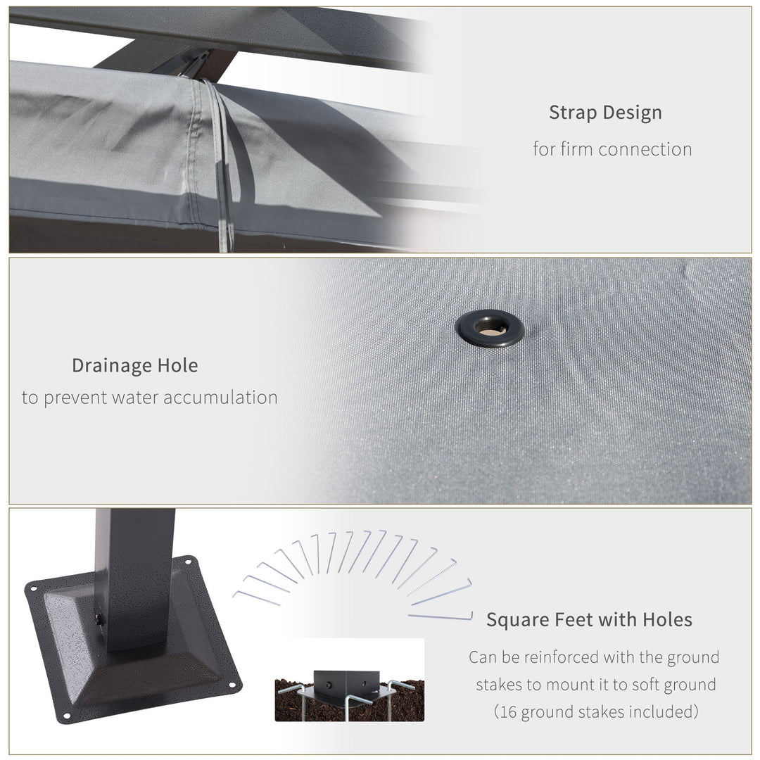 MCL 3 x 3(m) Metal Retractable Pergola, Garden Gazebo Metal Pergola Canopy Outdoor Sun Shade Shelter for Party BBQ, Grey