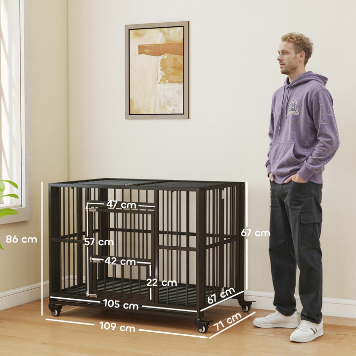 43" Heavy Duty Dog Crate, Foldable Dog Cage, with Openable Top, Locks, Removable Tray, Wheels - Black