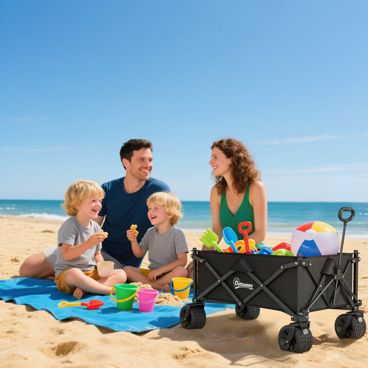 Folding Garden Trolley, Outdoor Wagon Cart with Carry Bag, for Beach, Camping, Festival, 120KG Capacity, Black