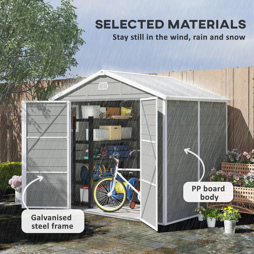 7.9ft x 6.2ft Aluminium Frame and Plastic Wall Shed, with Foundation - Light Grey