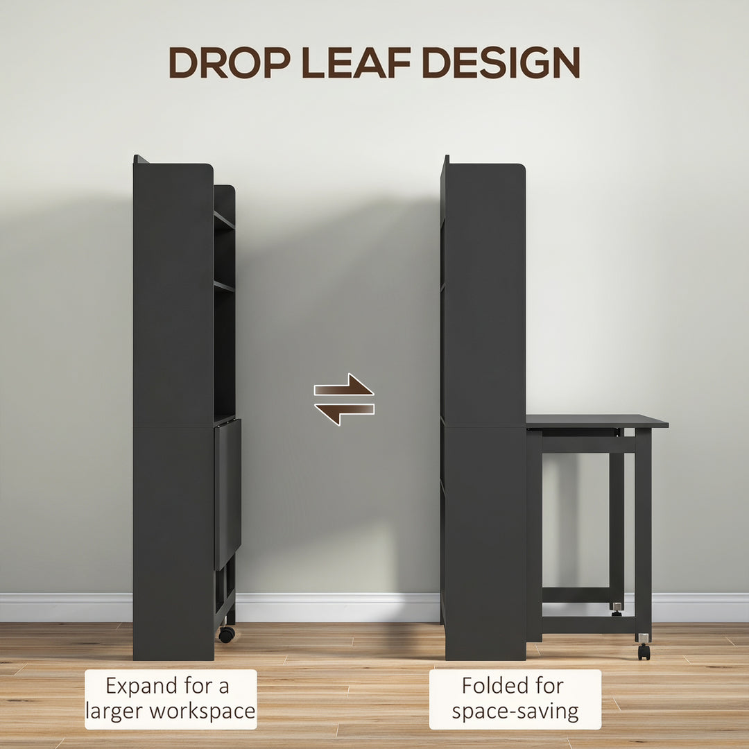 Foldable Desktop, Computer Desk with Storage Shelves, 80 x 69 x 155 cm