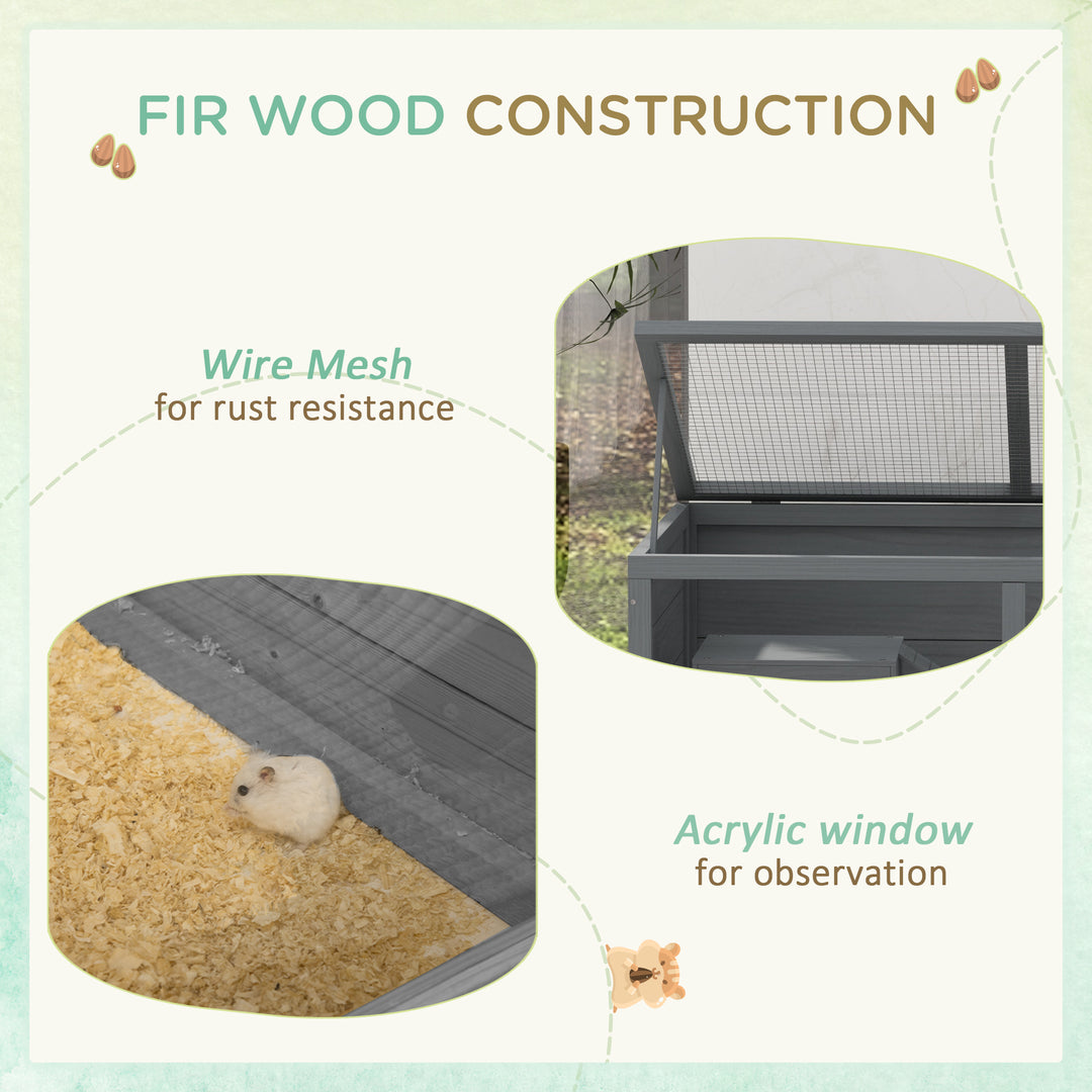 Wooden Hamster Cage with Sliding Tray, Openable Top, Hut for Syrian Hamster, Grey