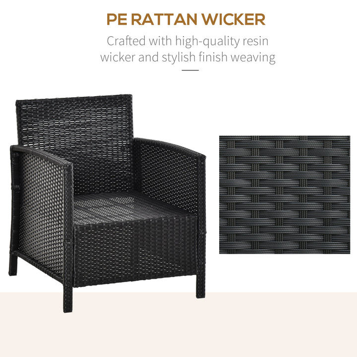 2-Seater PE Rattan Side Table & Armchair Bistro Set Jack and Jill Seat w/ Pillows Black