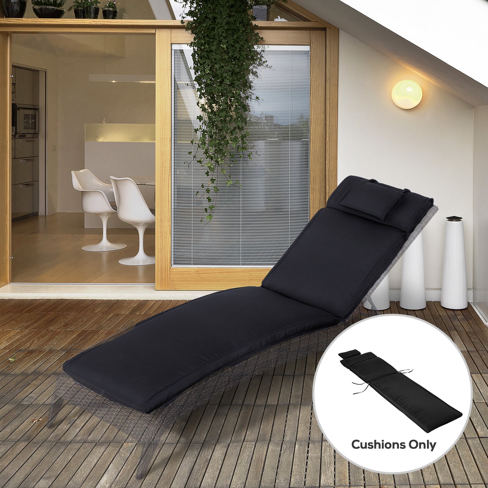Garden Sun Lounger Cushion Replacement Soft Sunbed Reclining Chair Rel