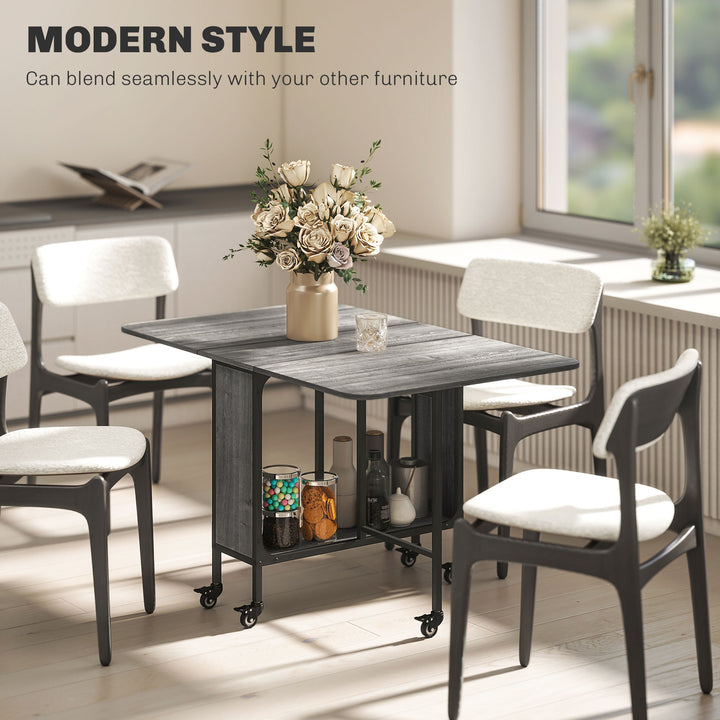 Six-Person Drop Leaf Dining Table - Grey/Black