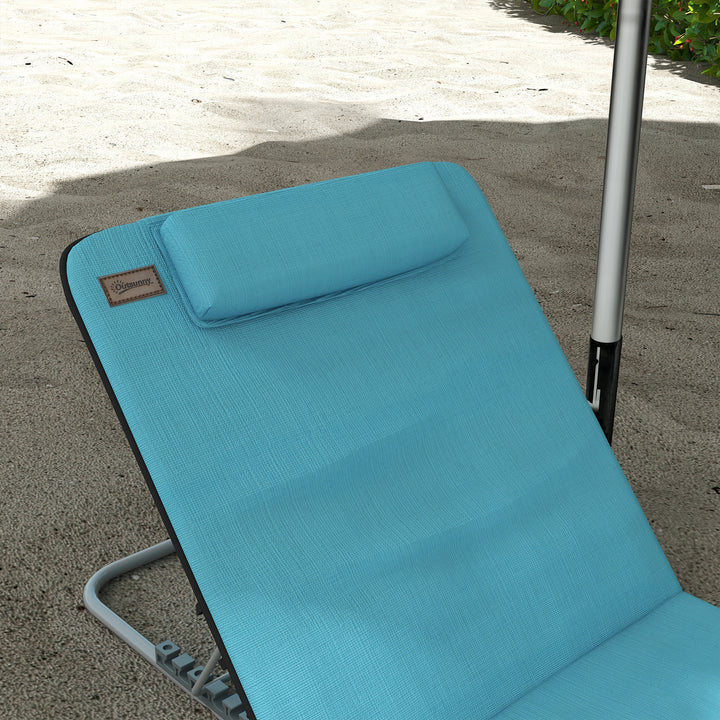 Set of Two Metal Frame Beach Chairs, with Reclining Backs - Blue