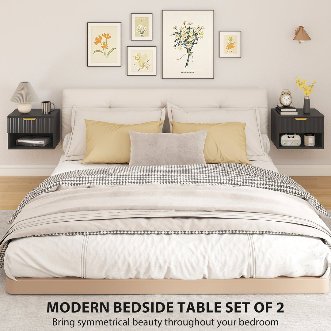 Floating Nightstands Set of 2, Modern Wall Mounted Bedside Tables, Bla