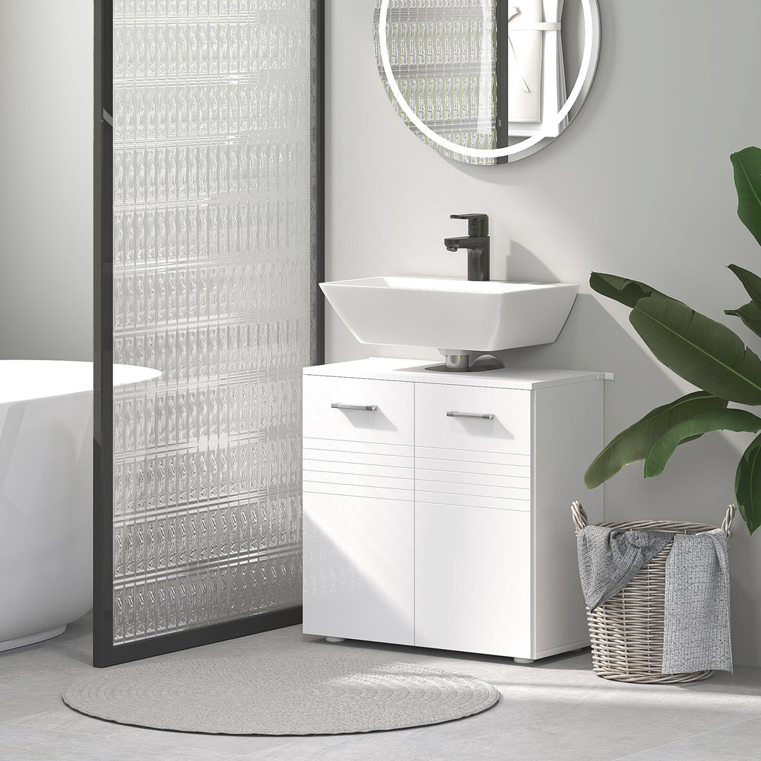 Under Sink Cabinet, Bathroom Vanity Unit, Pedestal Under Sink Design, Storage Cupboard with Adjustable Shelf, High Gloss, White