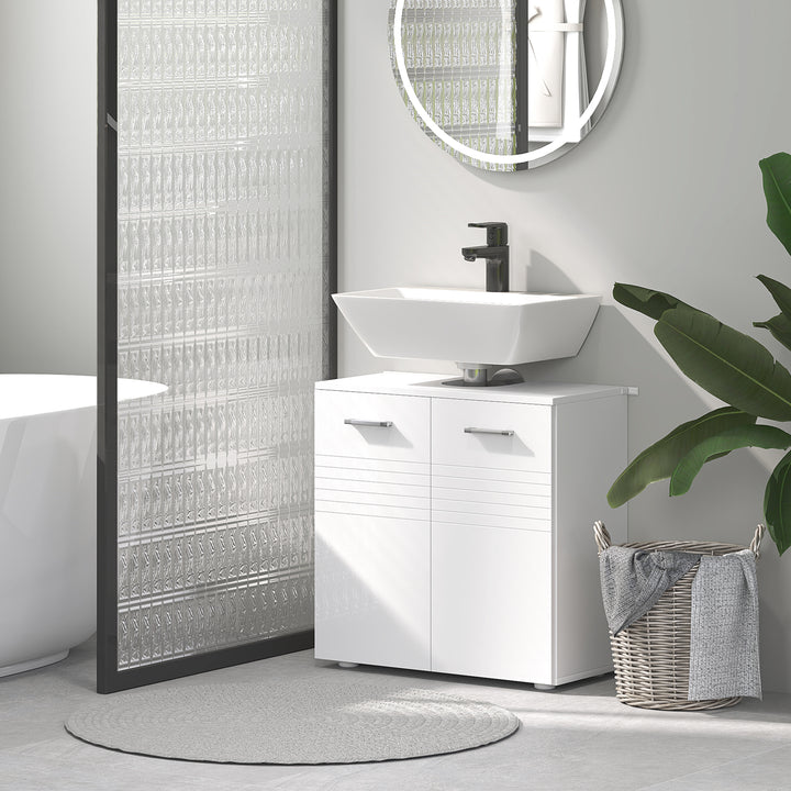 Under Sink Cabinet, Bathroom Vanity Unit, Pedestal Under Sink Design, Storage Cupboard with Adjustable Shelf, High Gloss, White