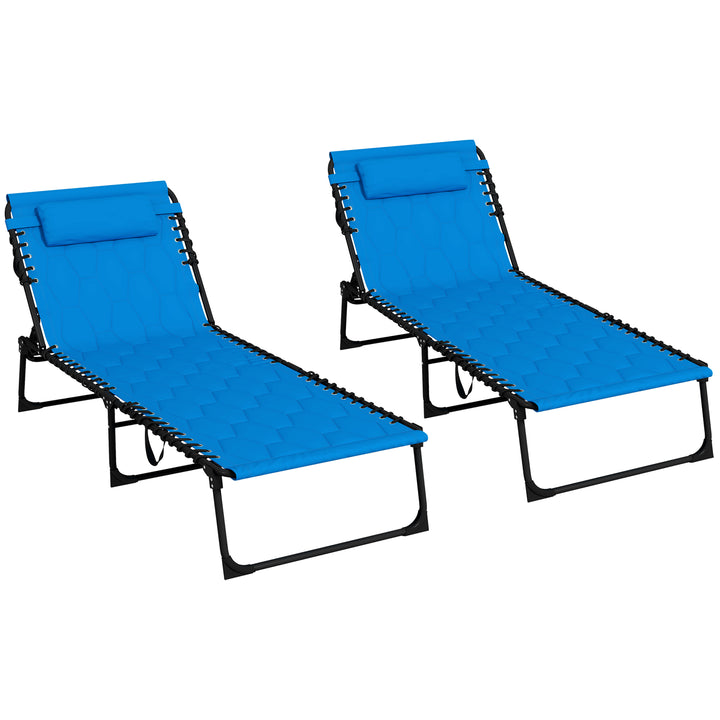 Outsunny Set of 2 Garden Chair Recliners, Double Sun Loungers w/ Foam Cushion, Five-Position Reclining Backs & Metal Frame for Garden Patio | Aosom UK