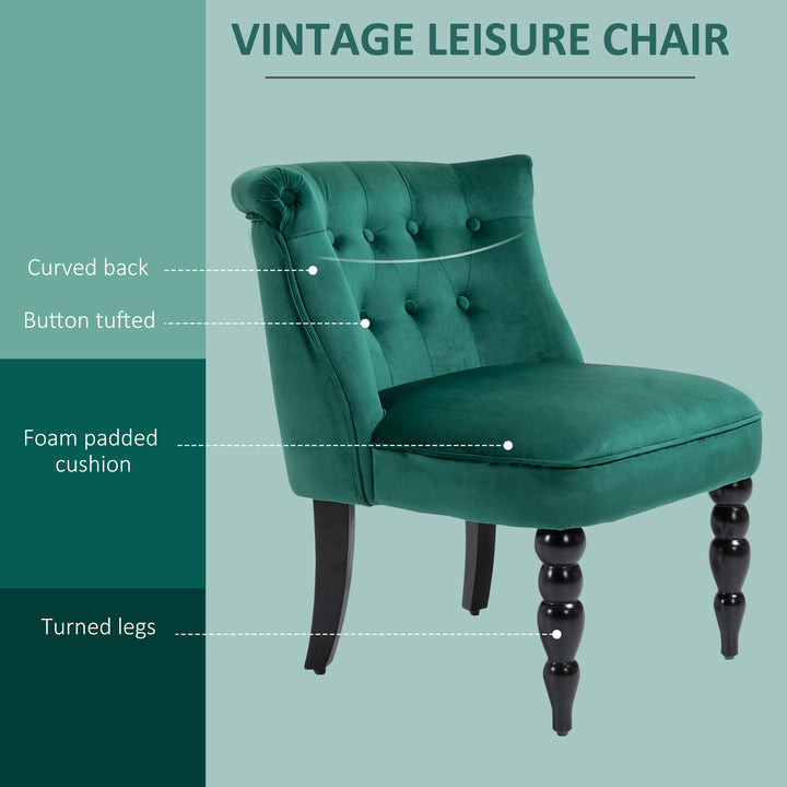 Velvet Accent Chair, HOMCOM Button Tufted Wingback Chair with Rubber Wood Legs for Living Room, Bedroom, Dark Green | Aosom UK