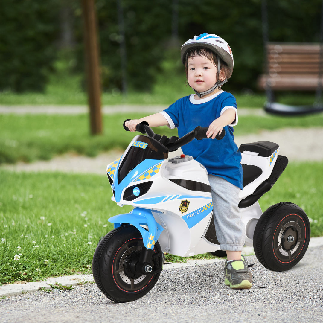 MCL Kids Ride-On Police Bike 3-Wheel Vehicle w/ Music Lights Safe Seat Handlebars Toddler NO POWER Child Learning Fun Development 18-36 Months Blue