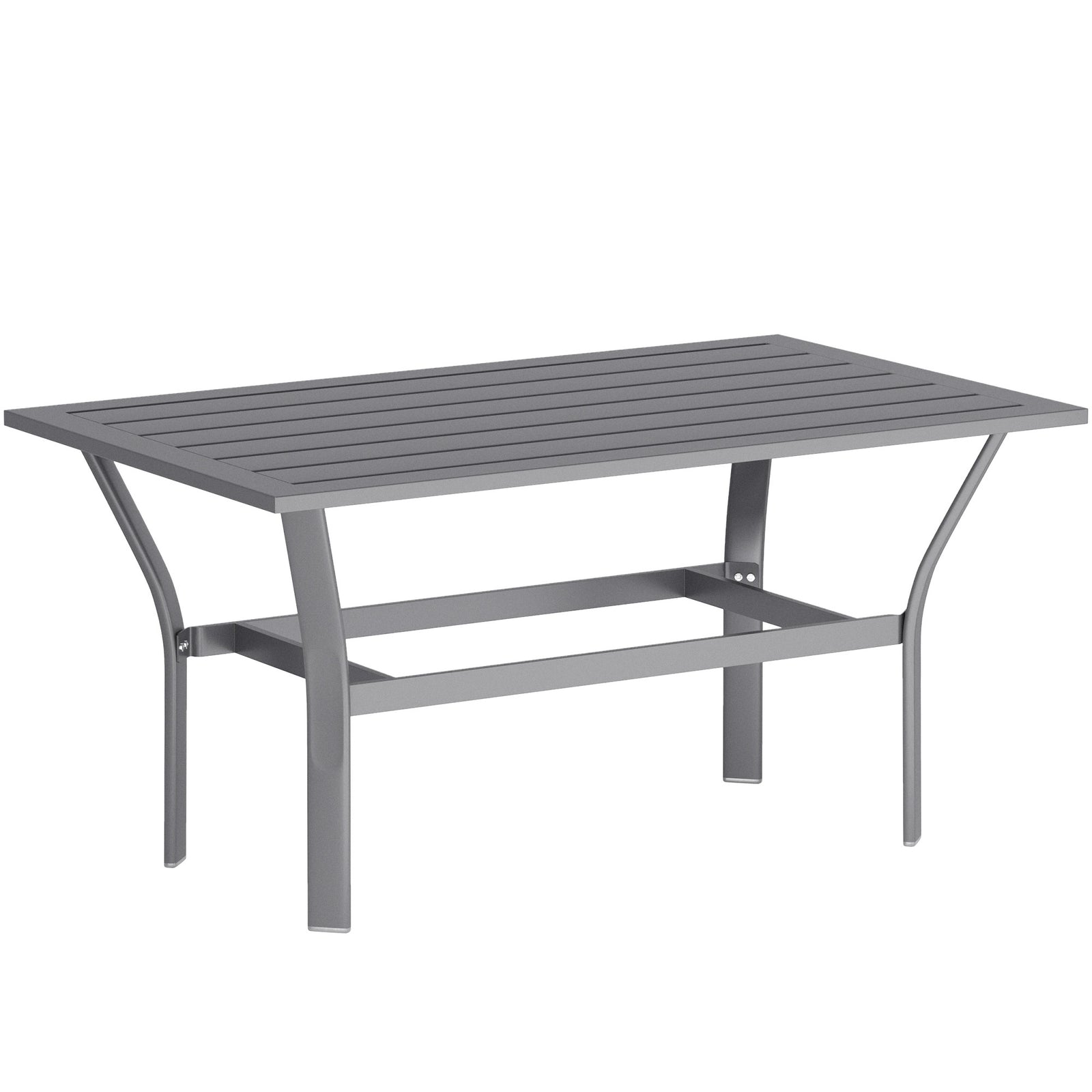 Metal Garden Coffee Table, Rectangular Outdoor Side Table with Slatted Tabletop, Foot Pads for Outside, Garden, Balcony, Porch, 91.5 x 55 x 45cm, Dark Grey