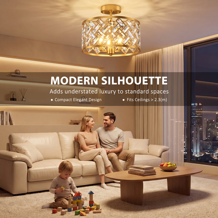 3-Light Crystal Glass Ceiling Light, Modern Ceiling Lamp with 3 E14 - view 6