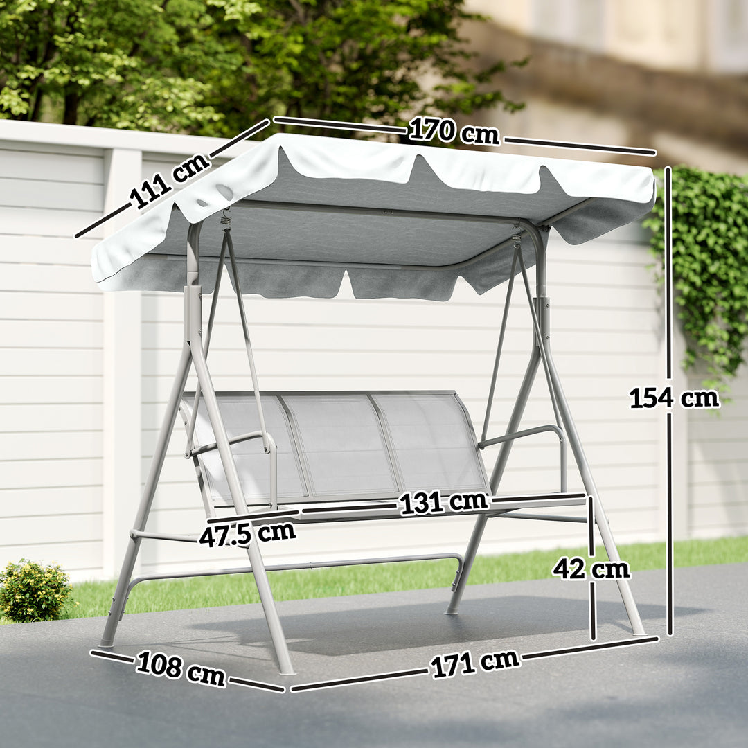 MCL Metal Garden Swing Chair, 3-Seater Swing Seat, Patio Hammock Bench Canopy Lounger, Light Grey