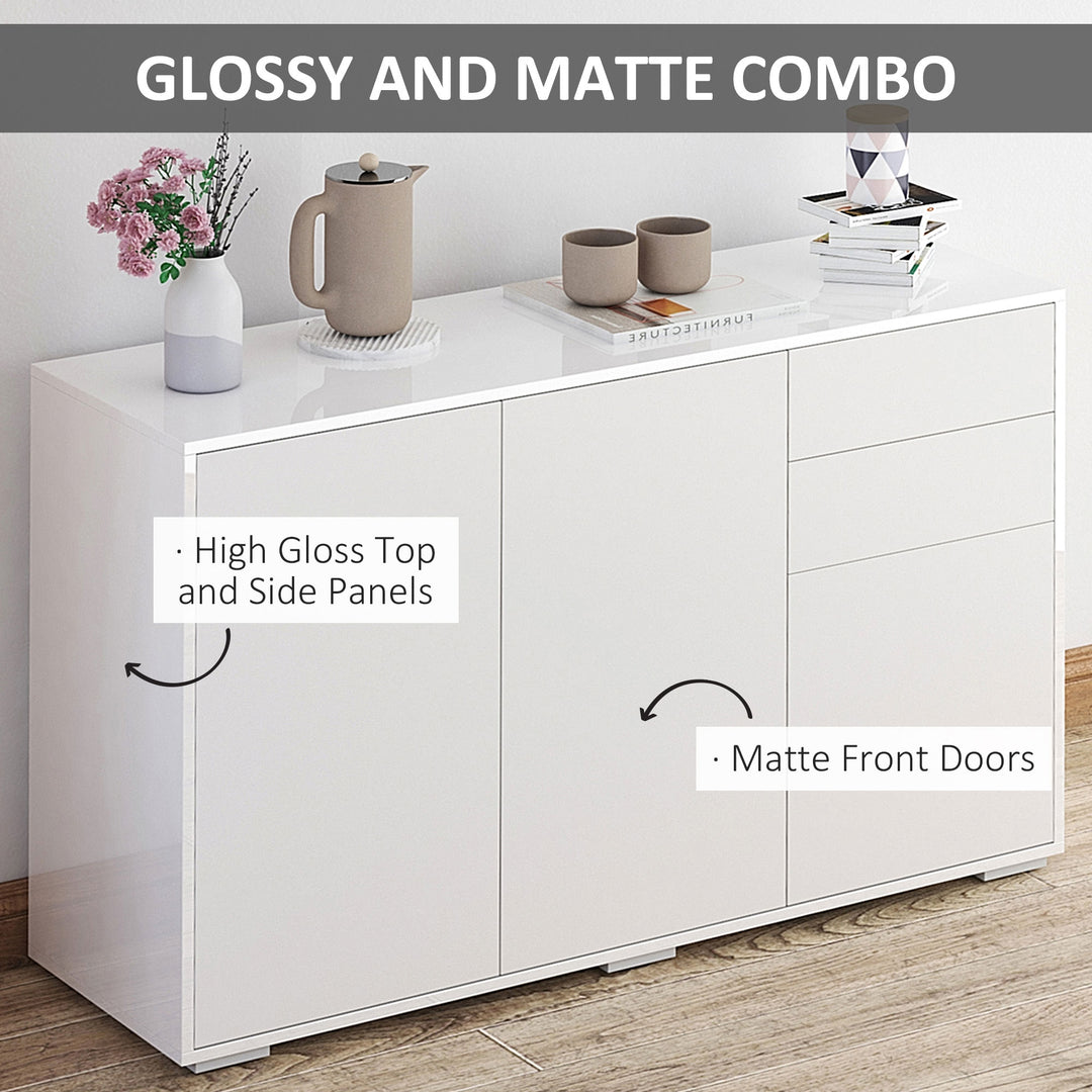 HOMCOM High Gloss Sideboard, Side Cabinet, Push-Open Design with 2 Drawer for Living Room, Bedroom, White | Aosom UK