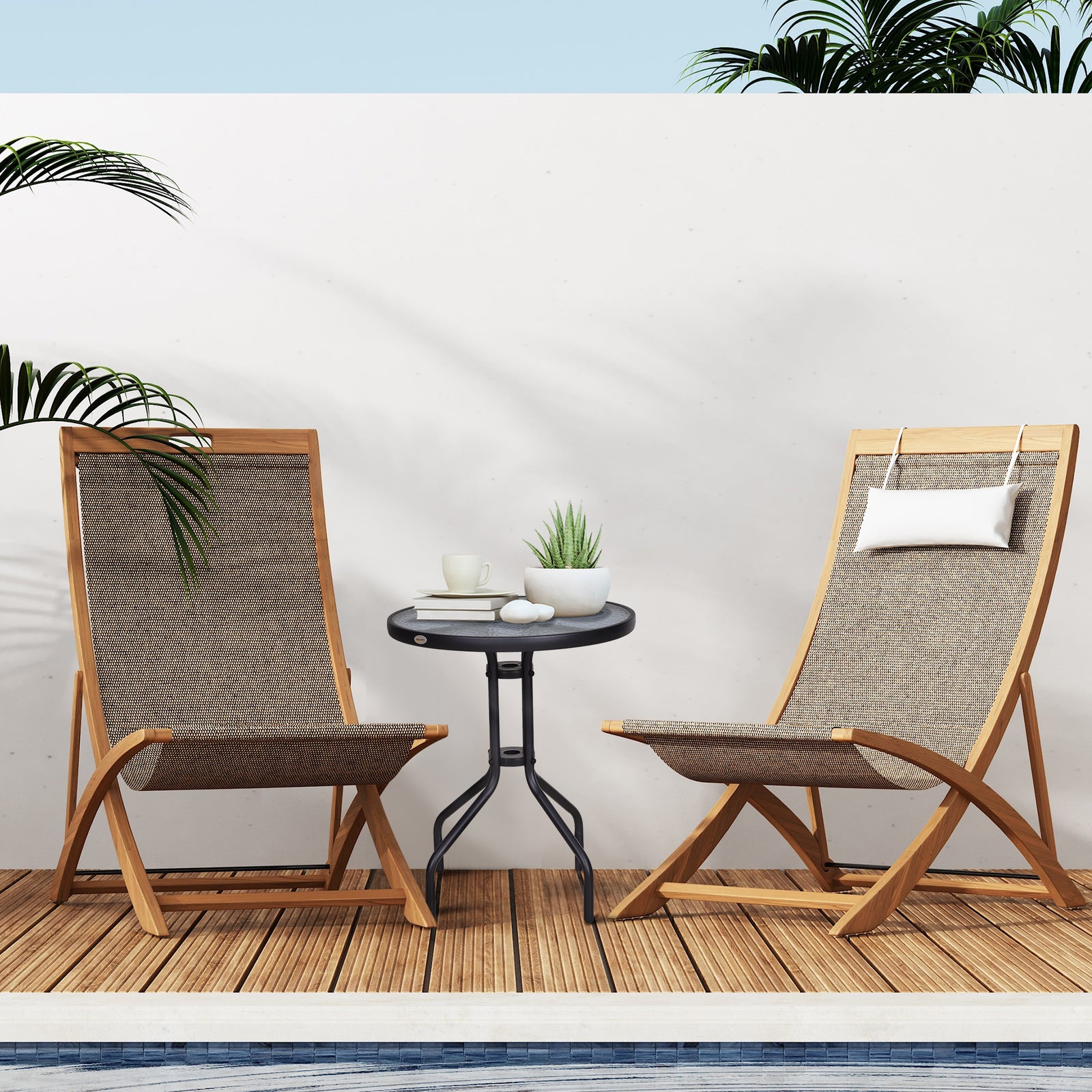 Bistro Coffee Table Outdoor Tempered Glass Top Table Garden Round Dining Table - 60cm Diameter