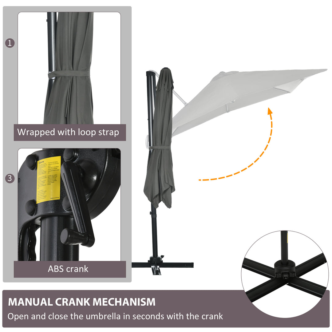 2.5 x 2.5m Patio Offset Parasol Umbrella Cantilever Hanging Aluminium Sun Shade Canopy Shelter 360° Rotation with Crank Handle and Cross Base, Grey